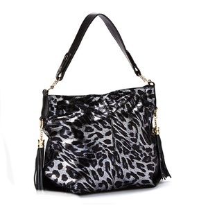 Charmes NWT Black/ Pewter Metallic Leather Hobo